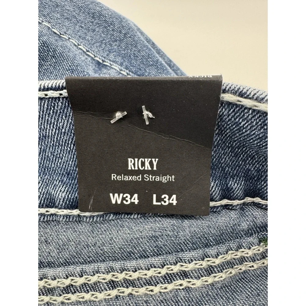 True Religion Ricky 34X34 Big T Flap Straight Mens Jeans Light Pacific Wash $199